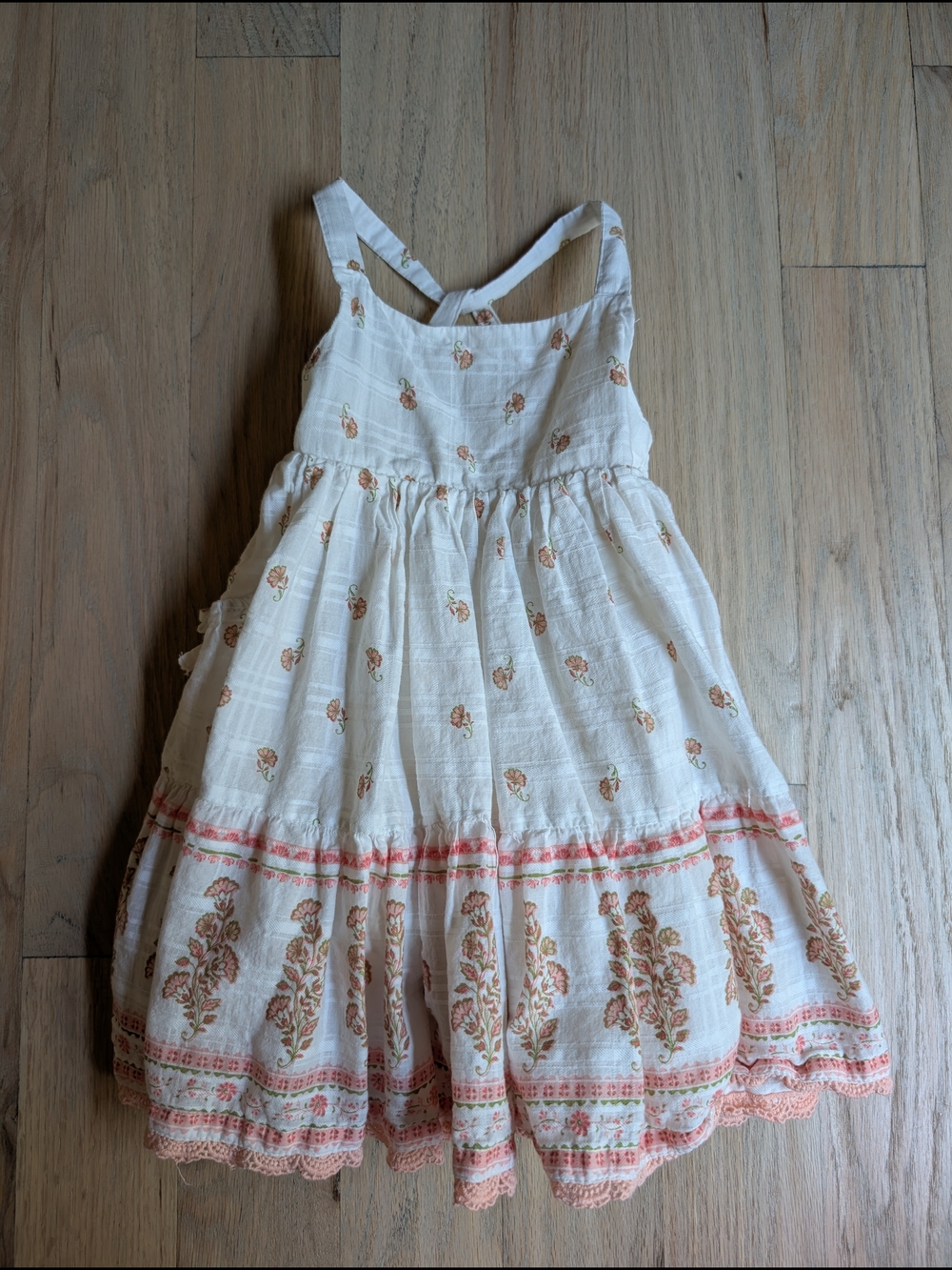 2/$5 Happily Grey Kids Cream Floral Summer Strappy Dress w/ Pockets Size 2T
